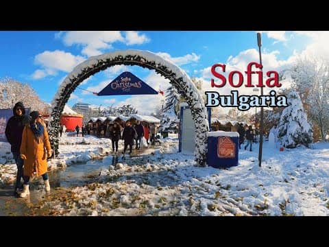 Christmas Markets Tour | First Snow in 2023 | Sofia, Bulgaria 4k walk