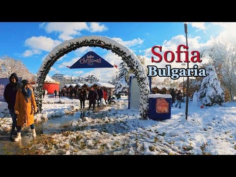 Christmas Markets Tour | First Snow in 2023 | Sofia, Bulgaria 4k walk