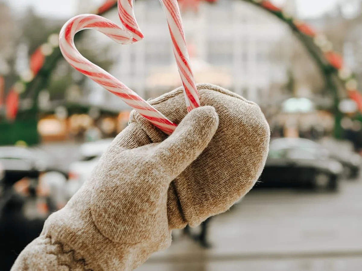 Vienna heart-shaped candy canes in winter with Stephansdom cathedral