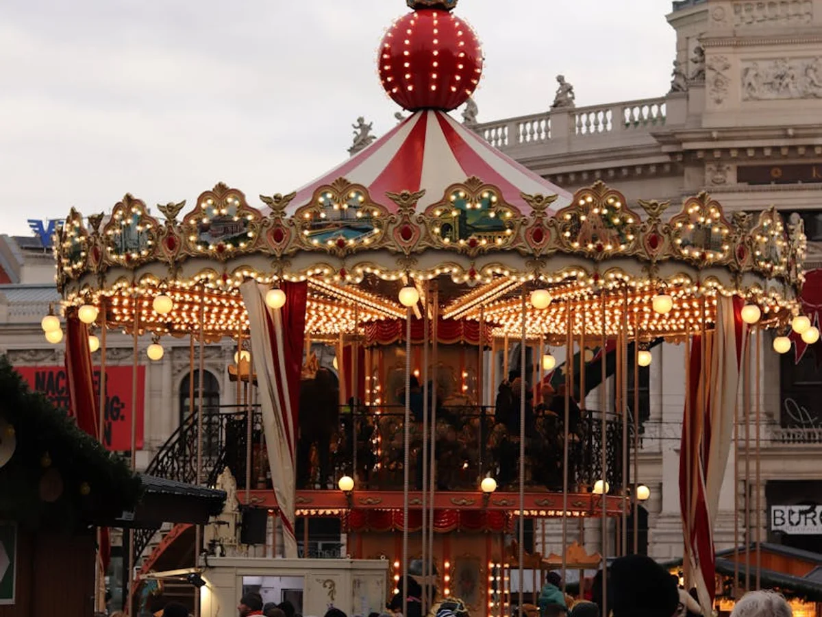 Vienna Victorian carousel lights Christmas market atmosphere