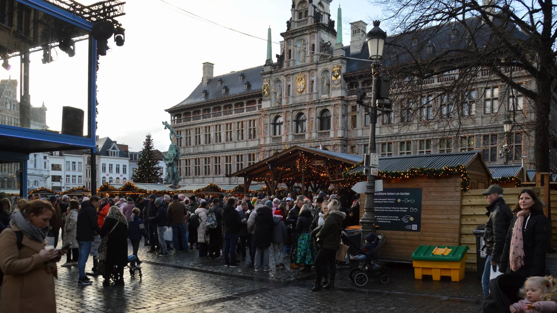 Antwerp City Hall adorned with Christmas decorations during winter festivities