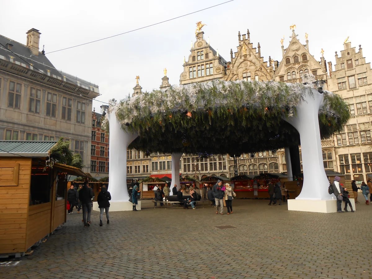 Antwerp Groenplaats carousel at Christmas with festive atmosphere
