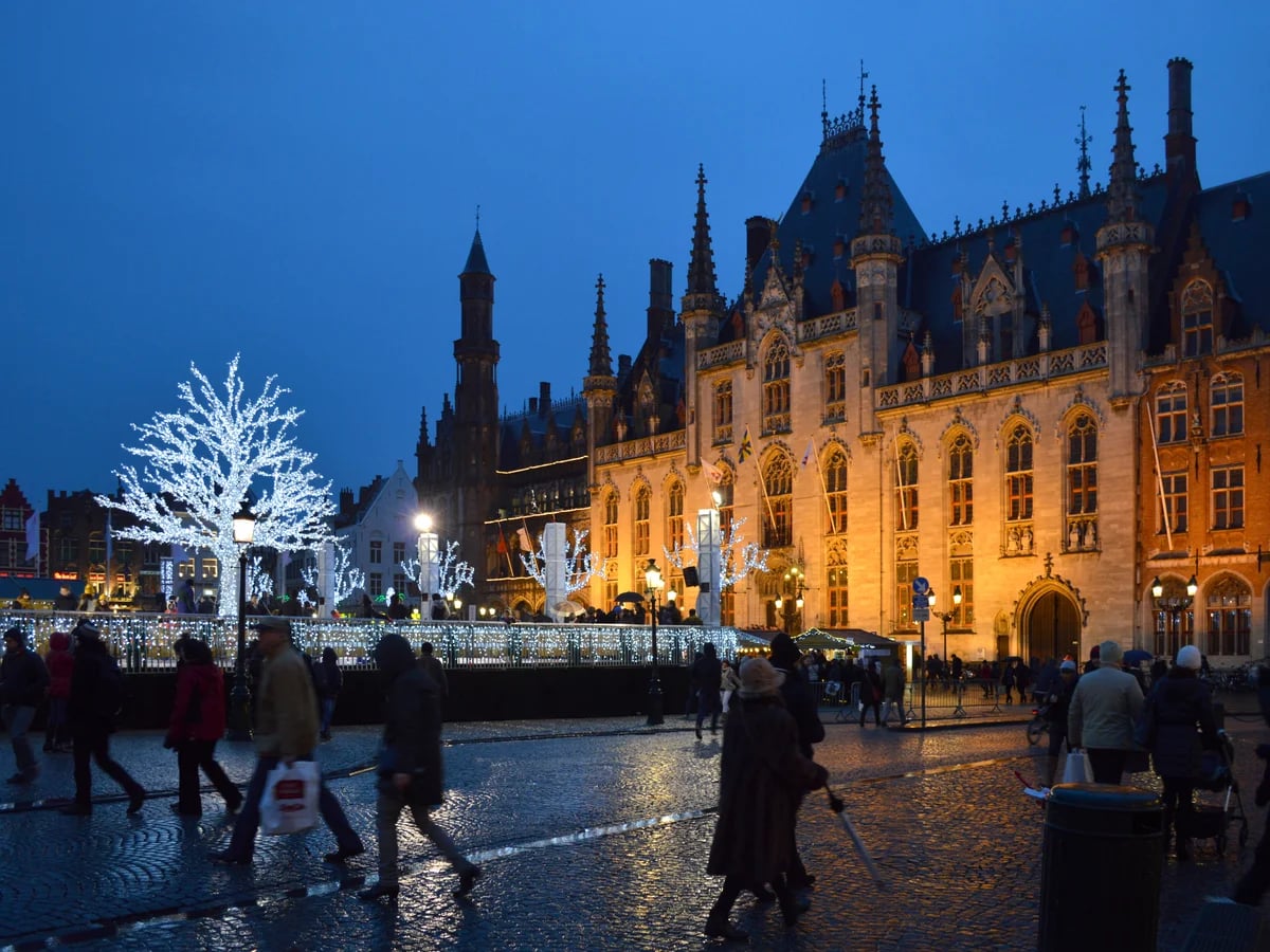 Bruges Provinciaal Hof illuminated during the enchanting Christmas season