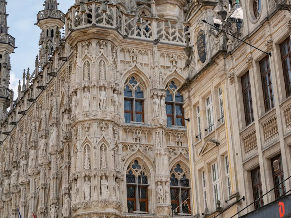 Leuven Gothic Town Hall adorned for winter festivities