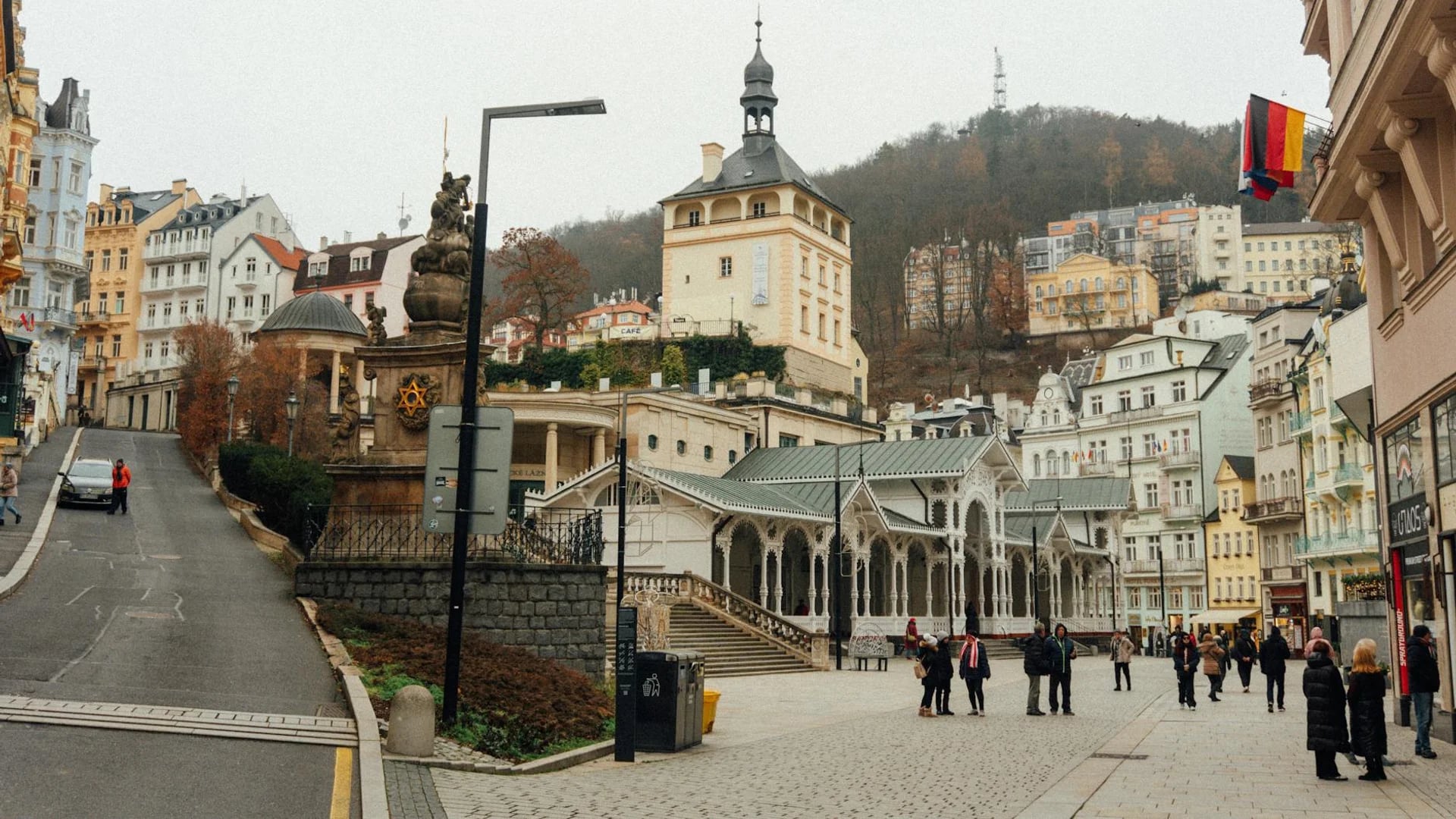 Karlovy Vary scenic colonnade during winter season