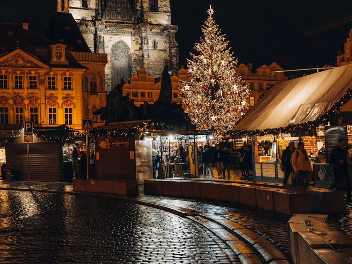 Prague Church of Our Lady before Týn illuminated at Christmas