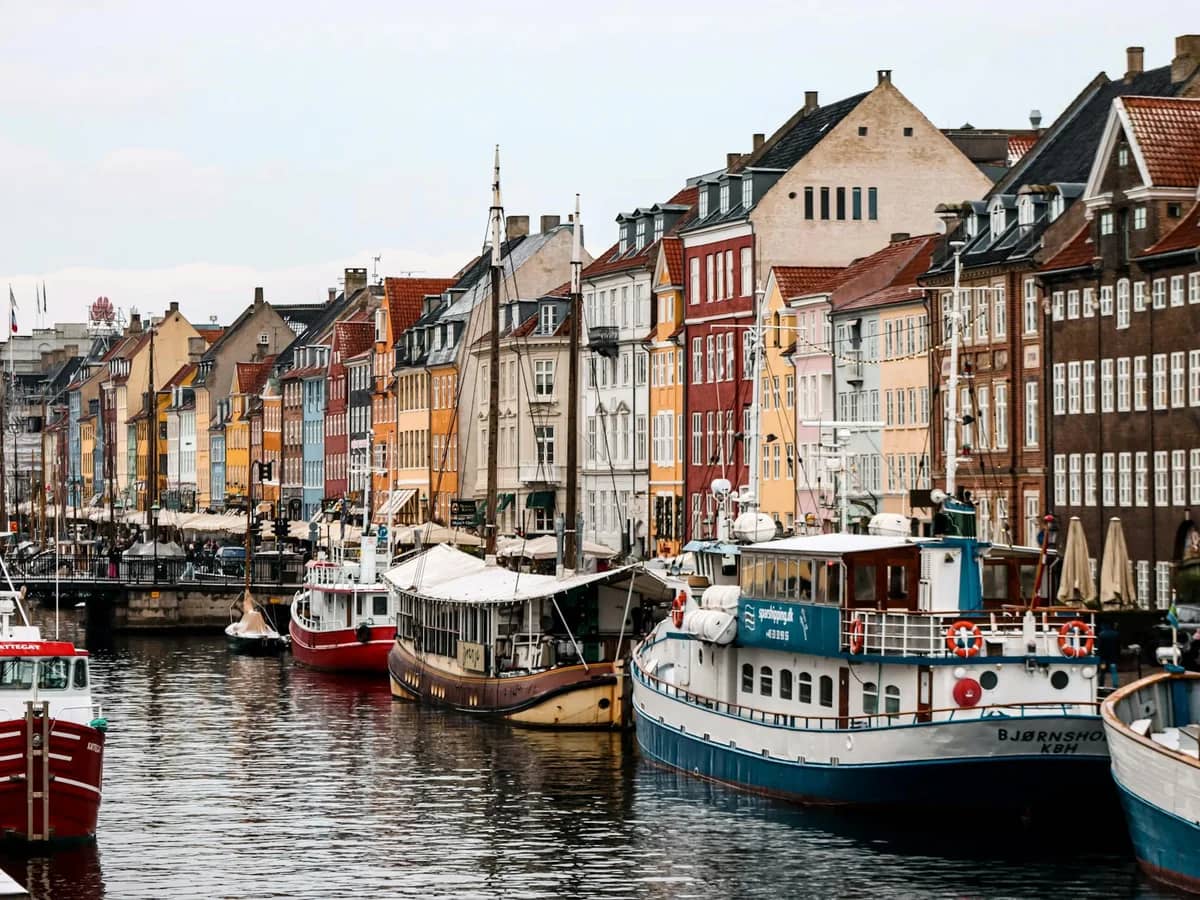 Copenhagen Nyhavn waterfront during winter with colorful buildings