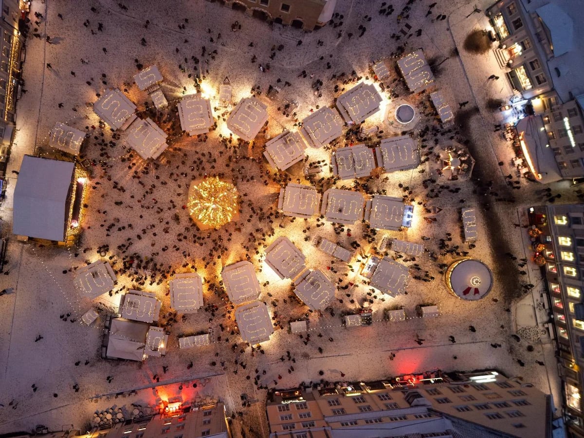 Tallinn stunning aerial view of a festive Christmas market in winter