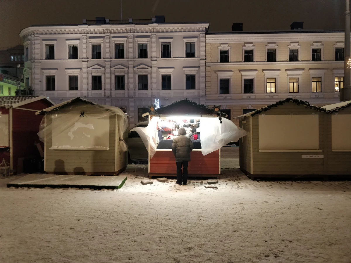 Helsinki neoclassical architecture decorated for Christmas winter market