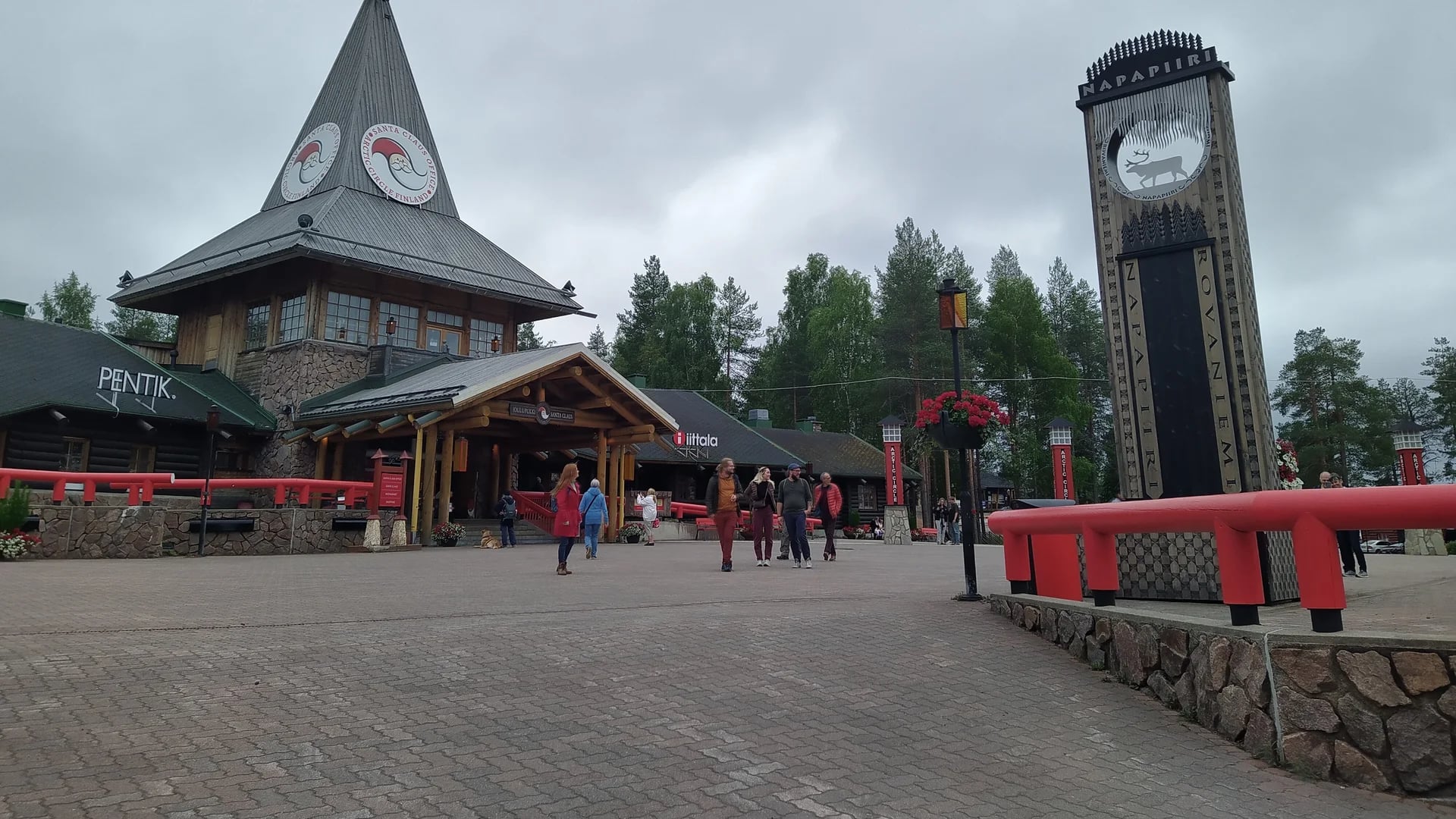 Rovaniemi Santa's Village with iconic clock tower in winter atmosphere