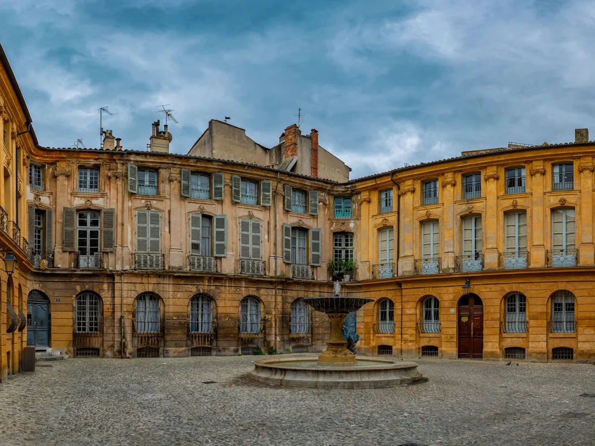 Aix-en-Provence historic square showcasing classic Provençal architecture in winter
