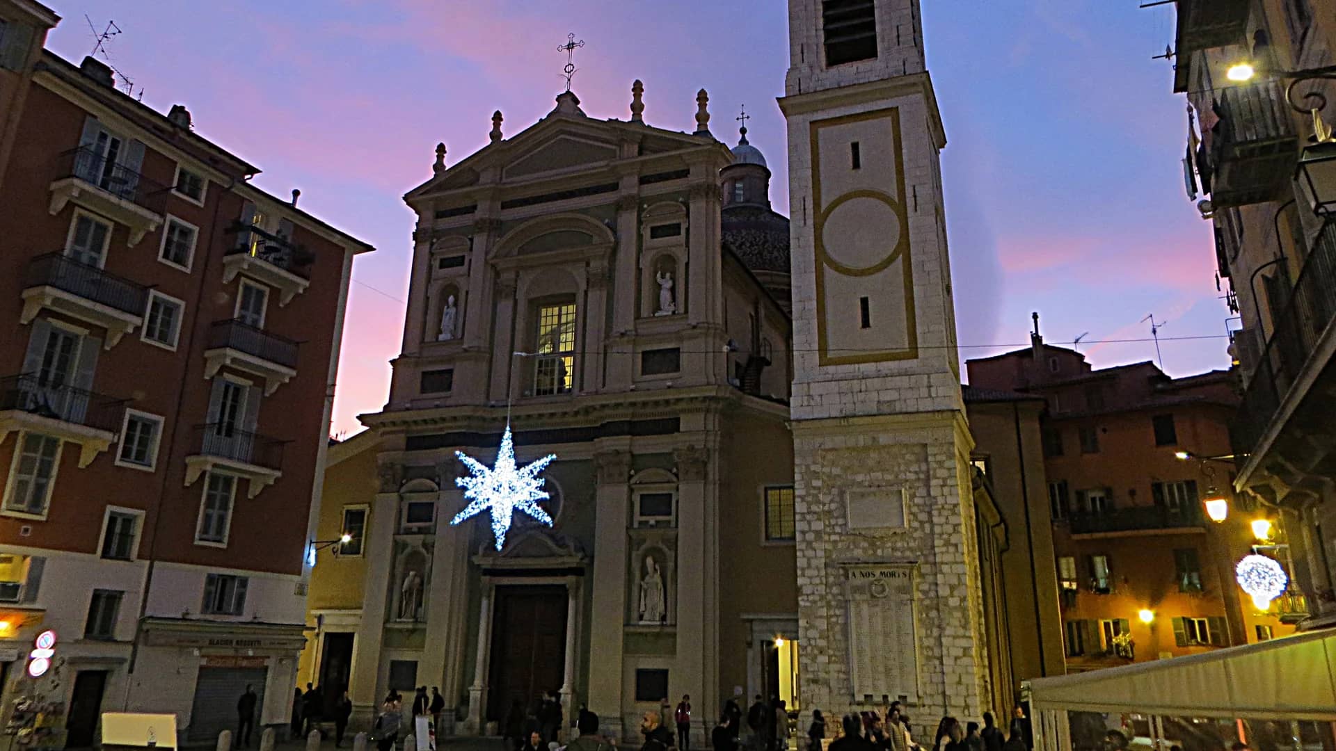 Nice Cathédrale de Nice illuminated by a Christmas star at twilight