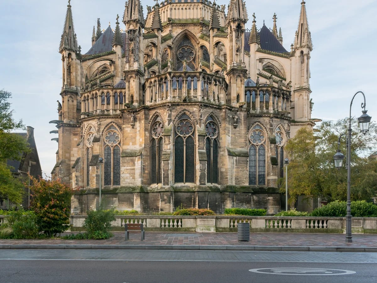 Reims Notre-Dame Cathedral showcasing Gothic architecture in winter