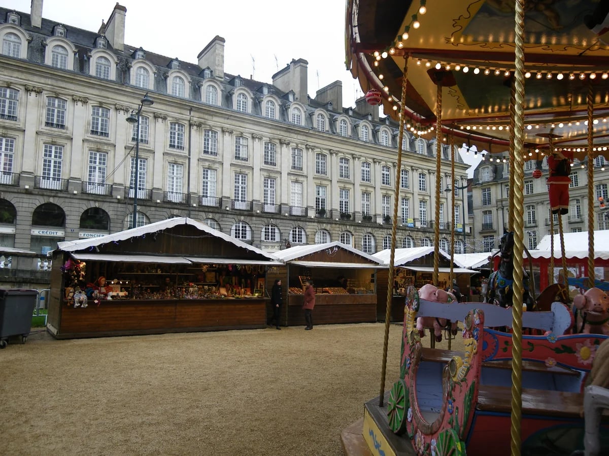 Rennes historic Place du Parlement adorned for Christmas winter market