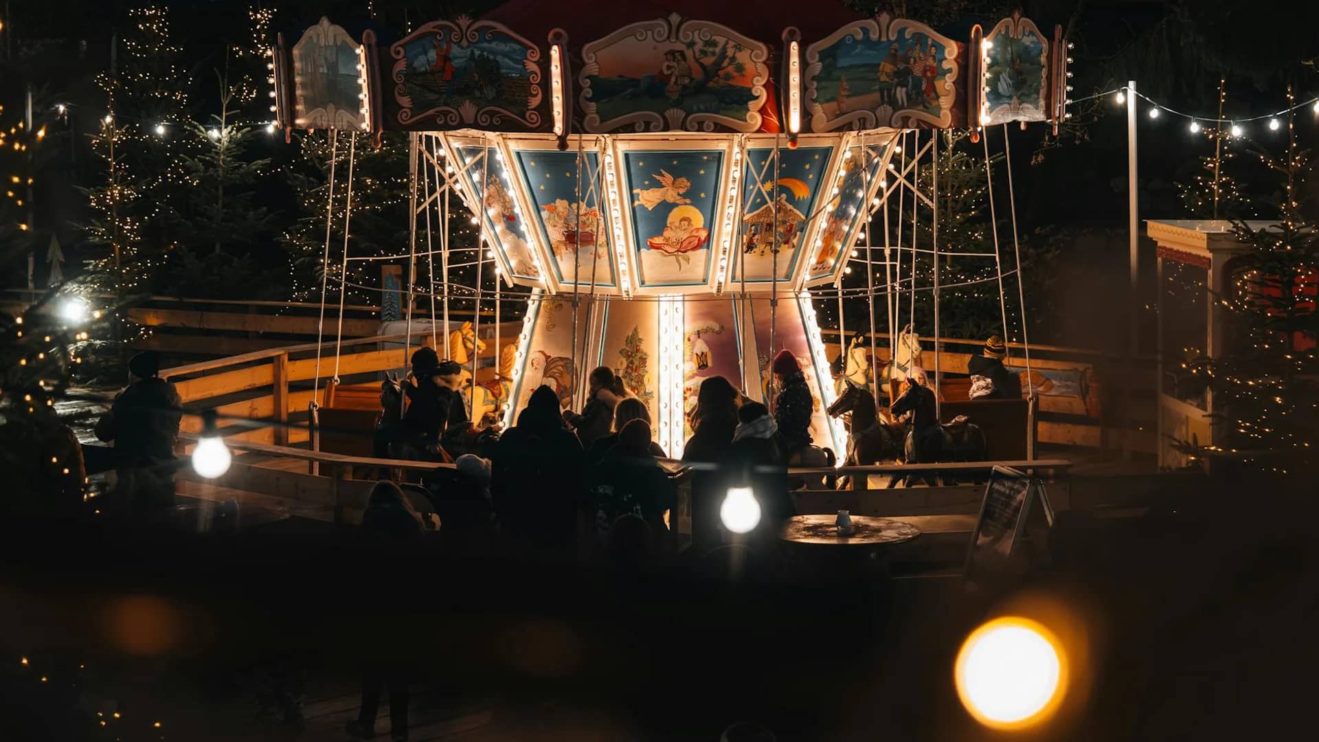 Baden-Baden beautifully lit carousel at a winter Christmas market