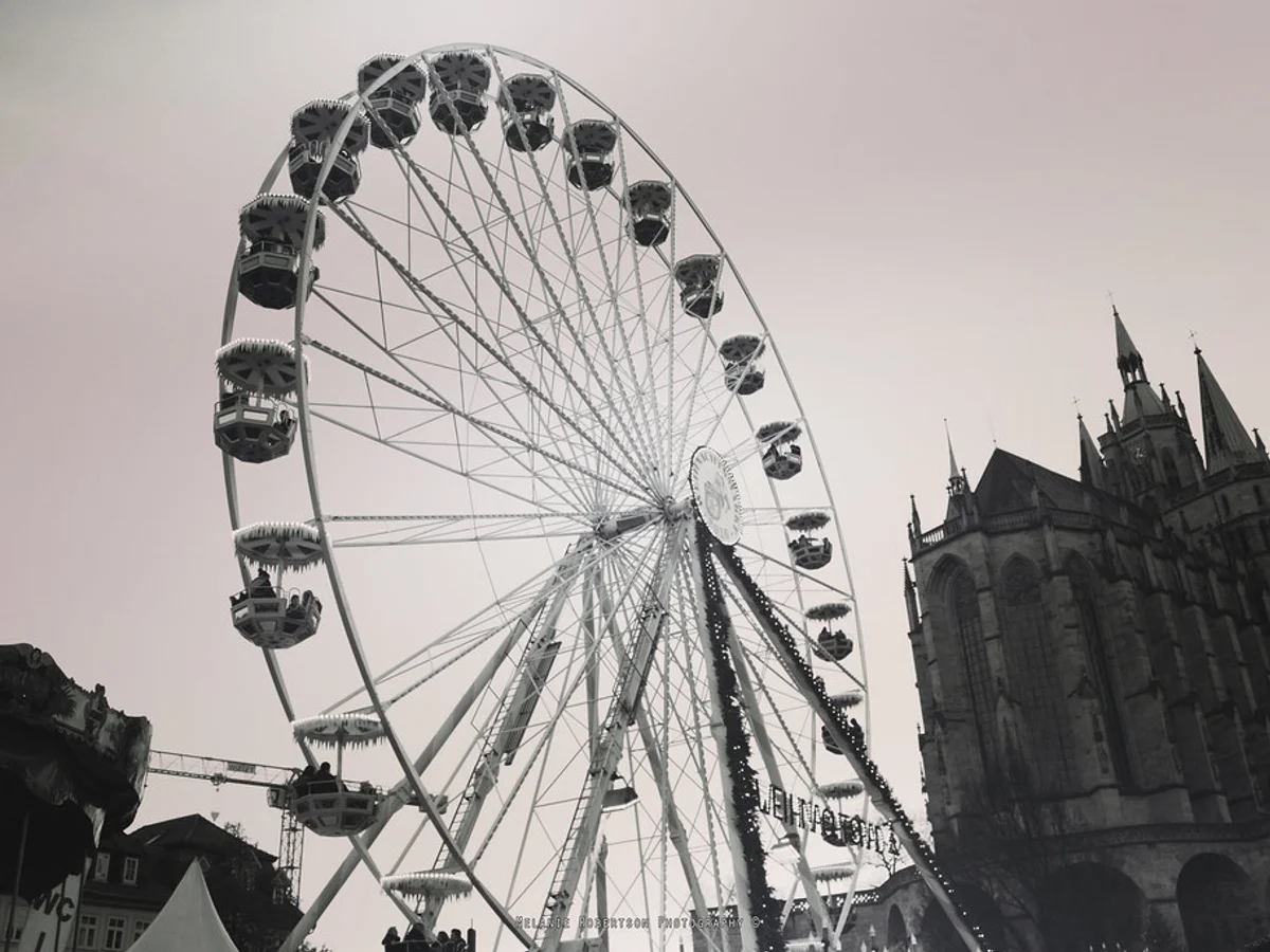 Erfurter Weihnachtsmarkt - Willy-Brandt-Platz Ferris wheel silhouette Erfurt moody atmosphere Gothic cathedral