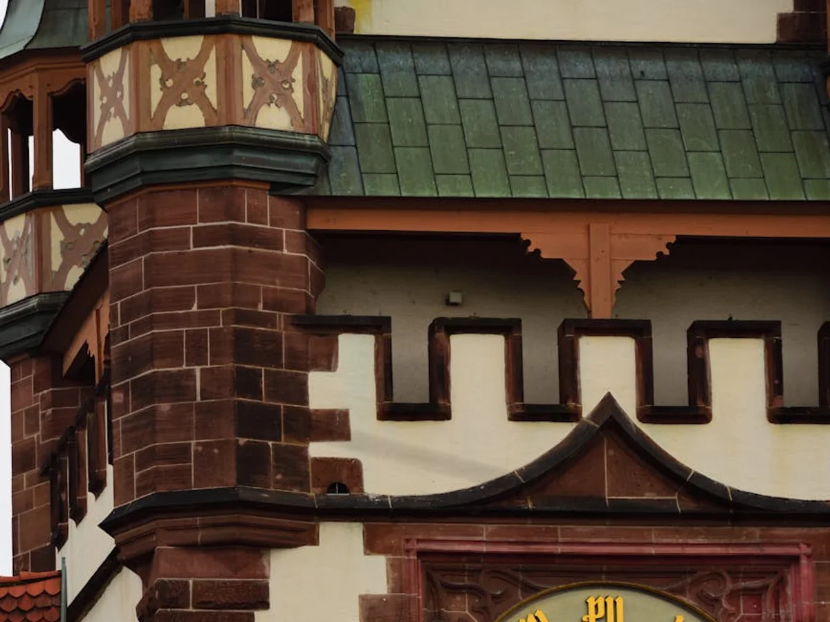 Freiburg im Breisgau Gothic clock tower closeup in winter