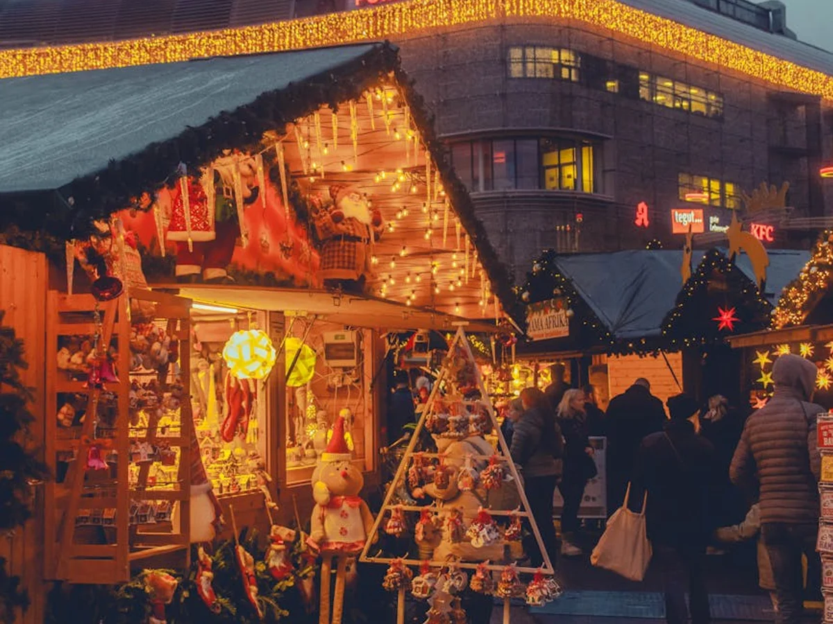 Kassel Christmas market stall at City Point glowing with festive warmth