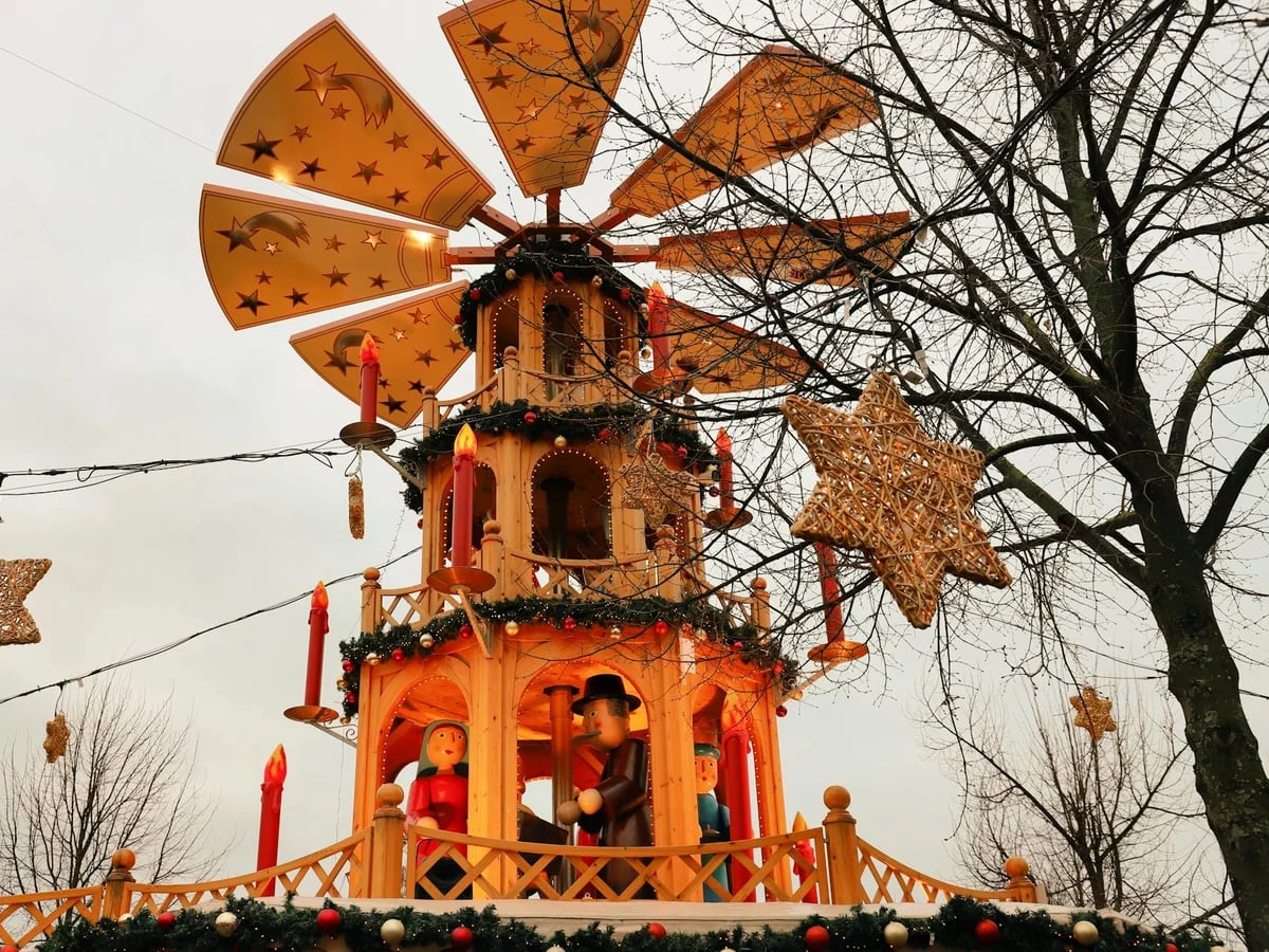 Kassel traditional German Christmas pyramid in warm winter ambiance