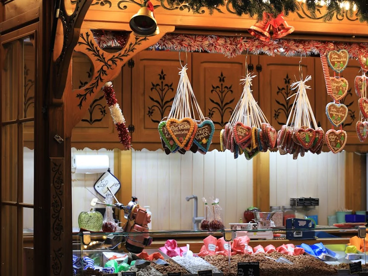 Kassel traditional gingerbread stall glowing in winter magic