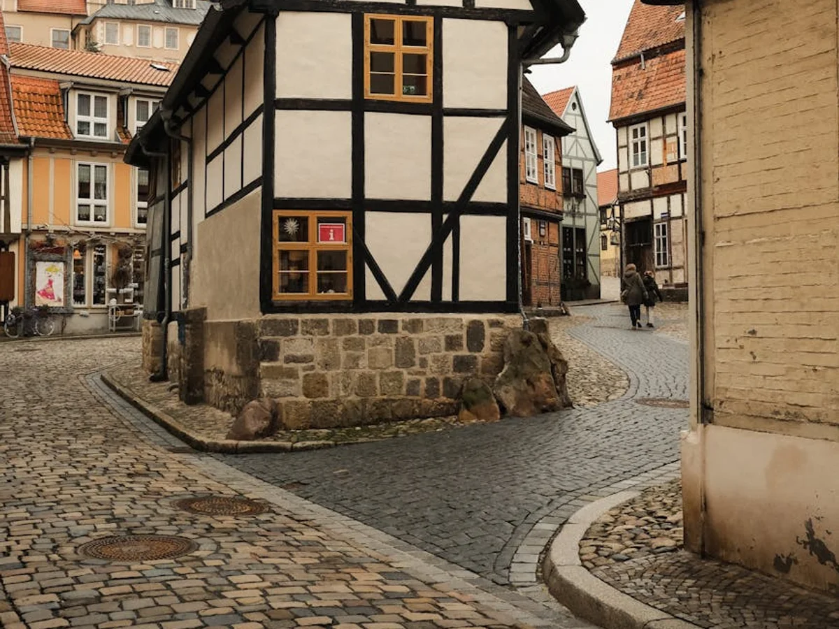 Quedlinburg iconic half-timbered architecture in winter season