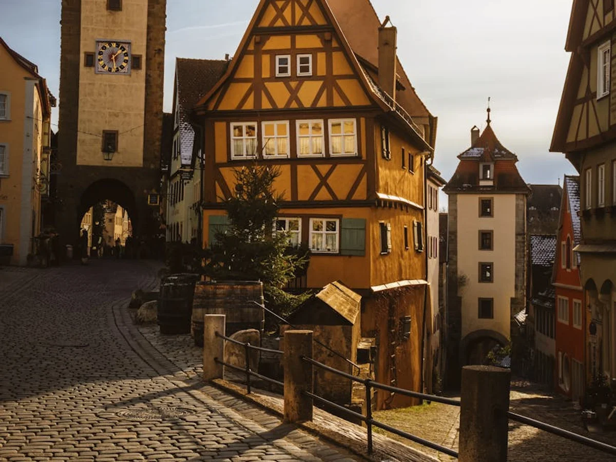 Rothenburg ob der Tauber half-timbered buildings in winter season