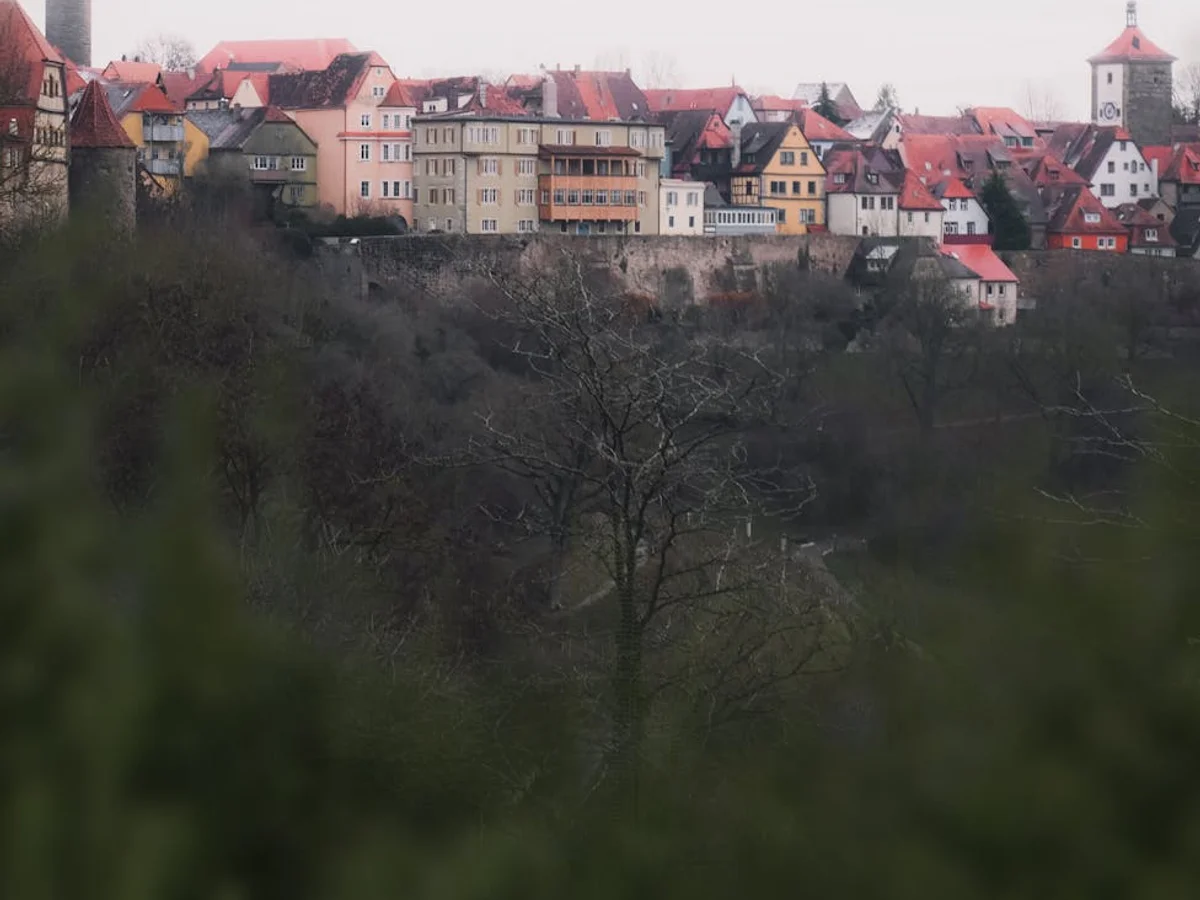 Rothenburg ob der Tauber's medieval skyline adorned in winter charm