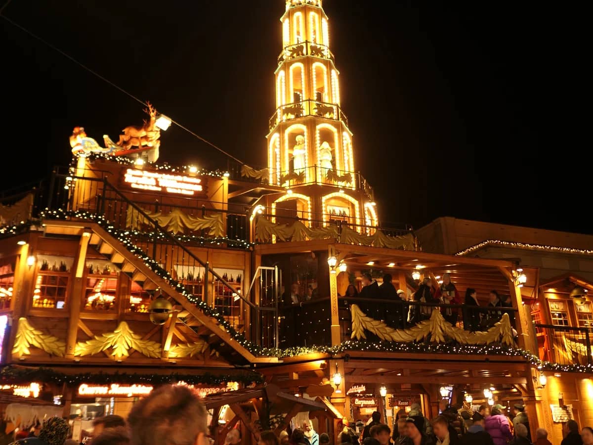 Stuttgart illuminated Christmas pyramid glowing in winter season