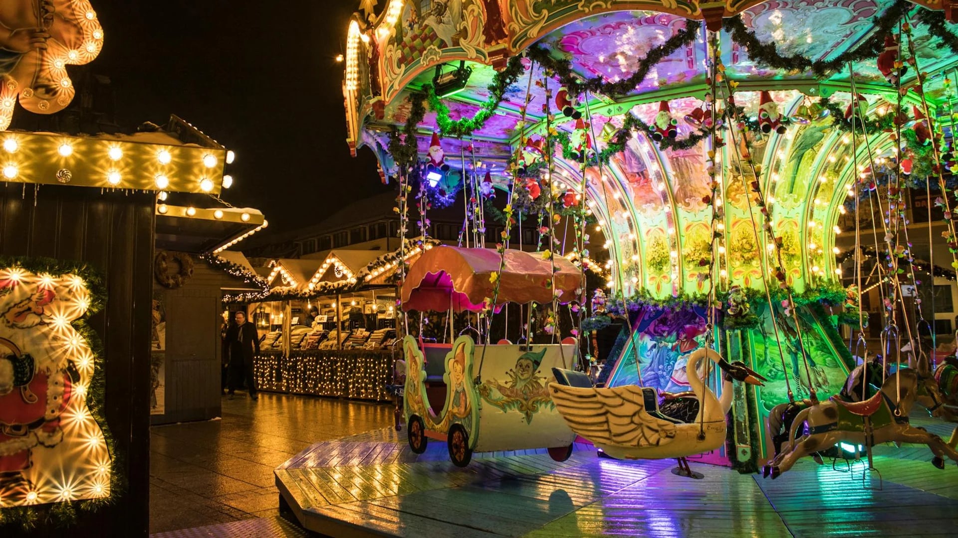Ulm beautifully illuminated carousel in a magical winter atmosphere