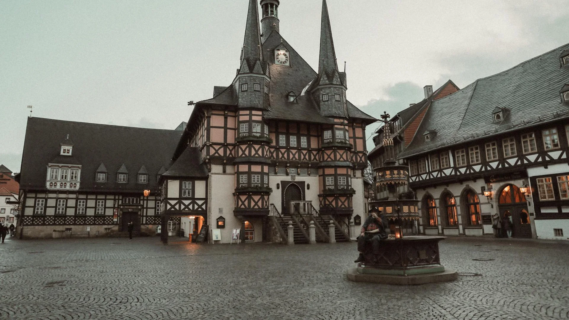 Wernigerode Town Hall adorned for the festive winter Christmas market season