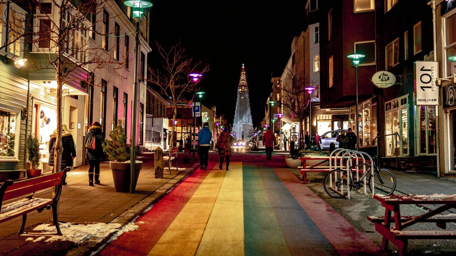 Reykjavík Hallgrímskirkja church illuminated in winter magic