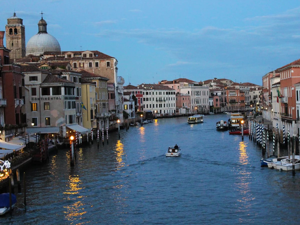 Venice Grand Canal twilight scene during Christmas winter atmosphere