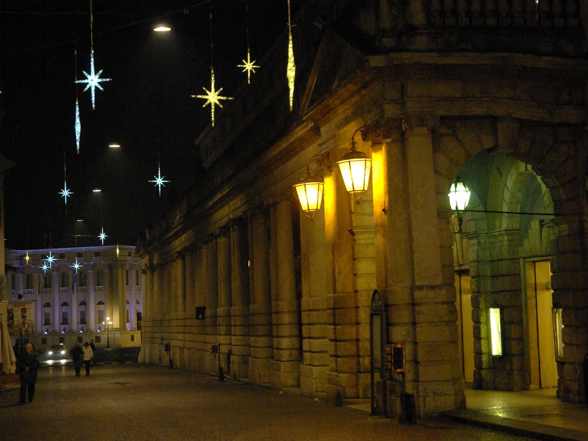 Verona Loggia Teatro Filarmonico illuminated in winter magic
