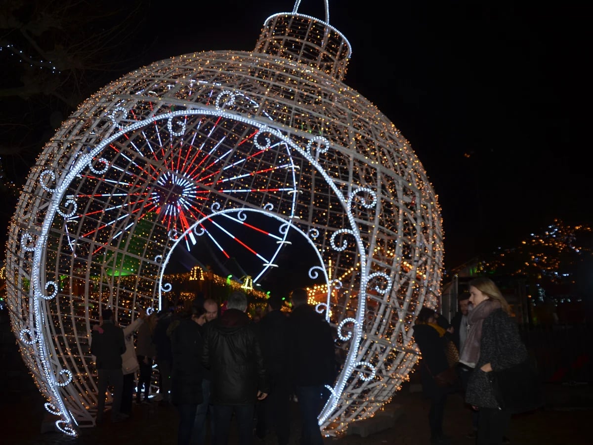 Maastricht giant ornament decoration at night during Christmas season