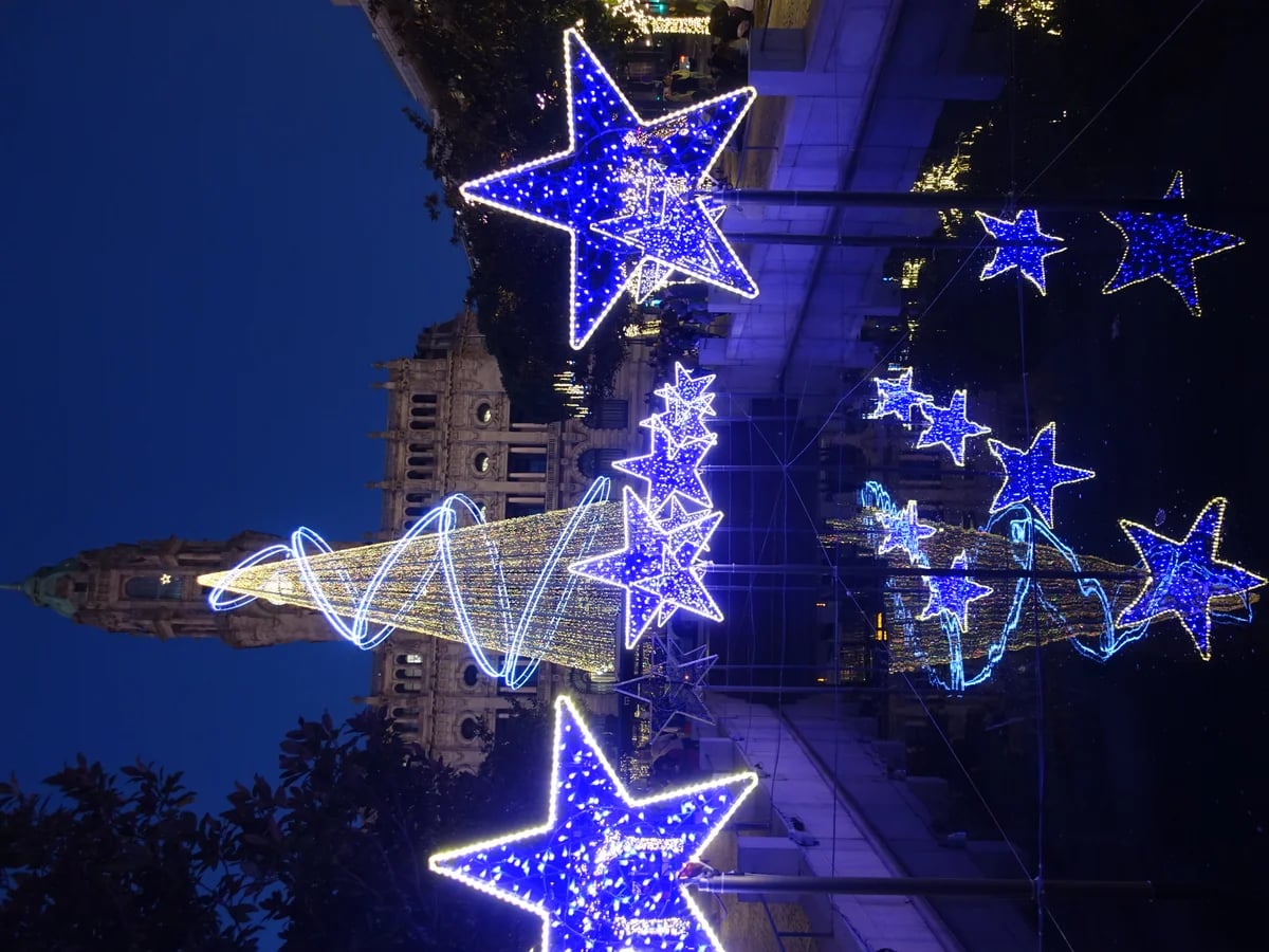 Porto Clérigos Tower illuminated during the festive Christmas season