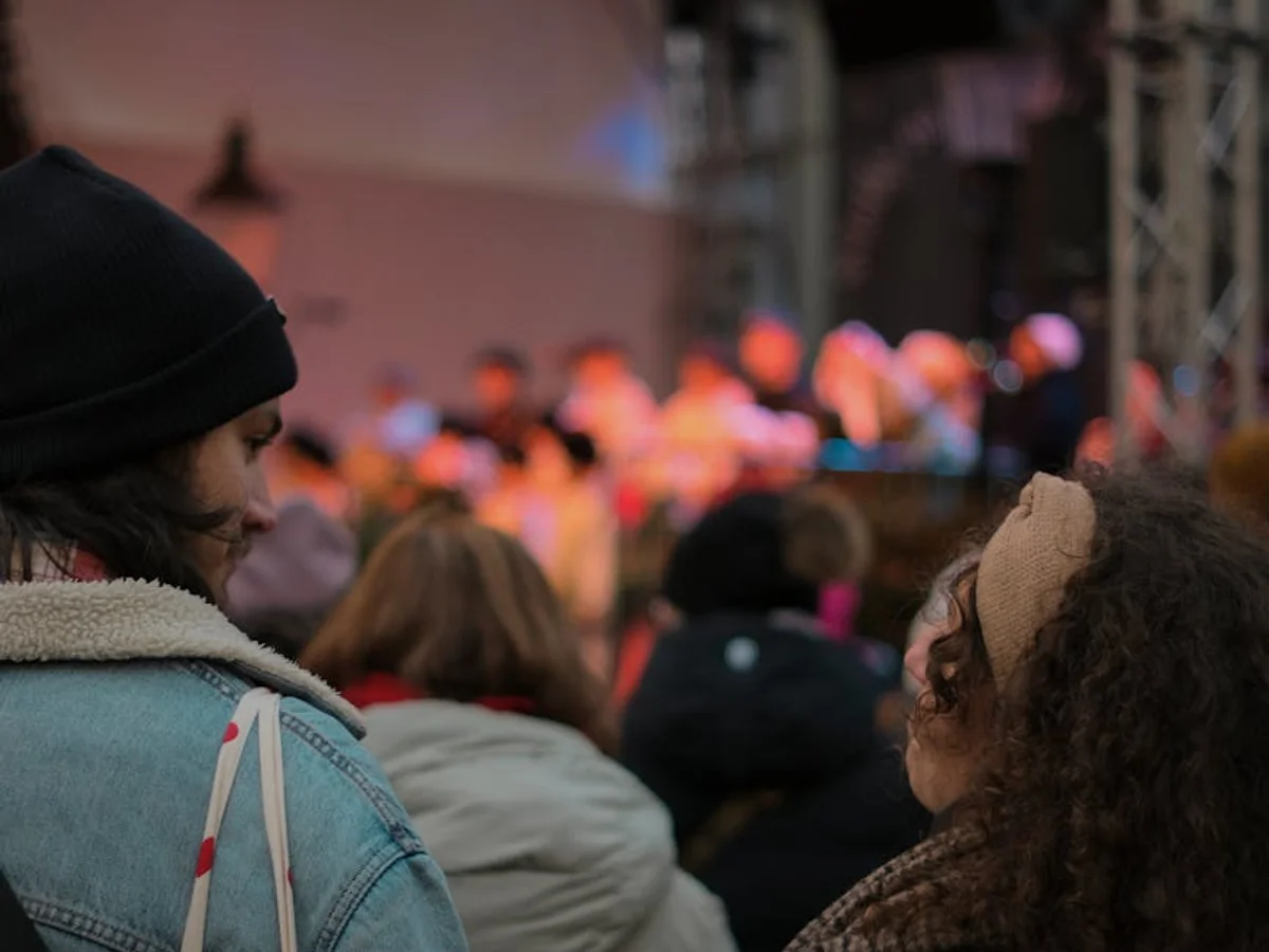 Bratislava festive market with warm bokeh lights in winter atmosphere