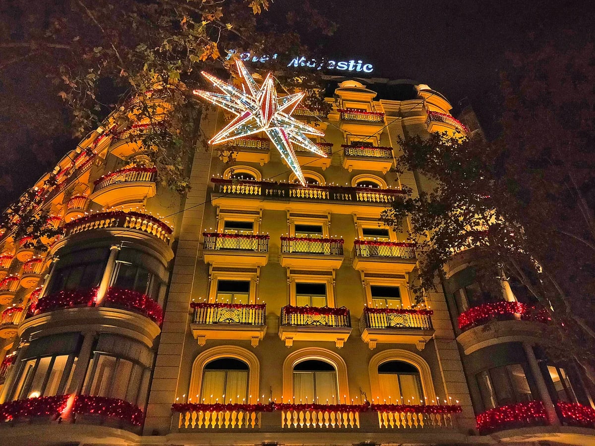 Barcelona Hotel Majestic adorned with festive Christmas decorations