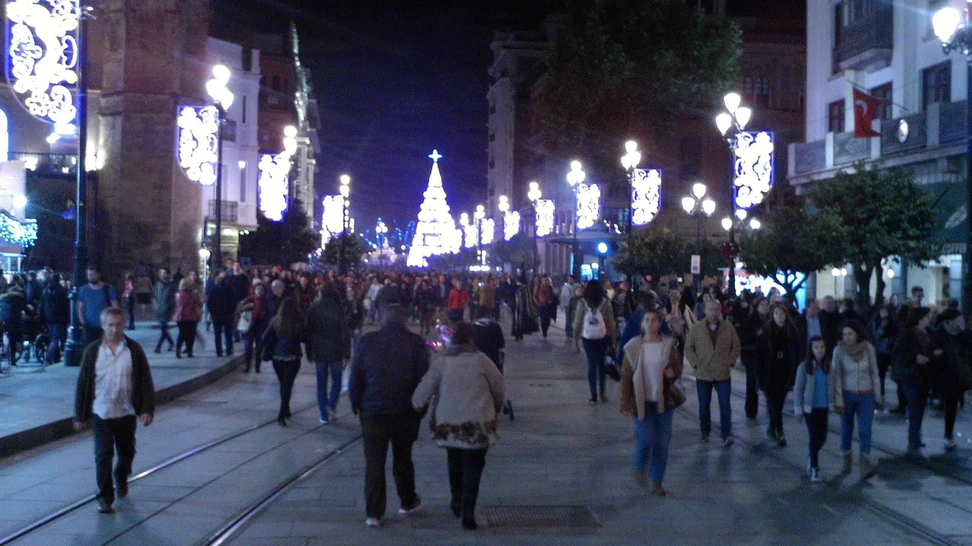 Seville illuminated church shines during festive Christmas winter season