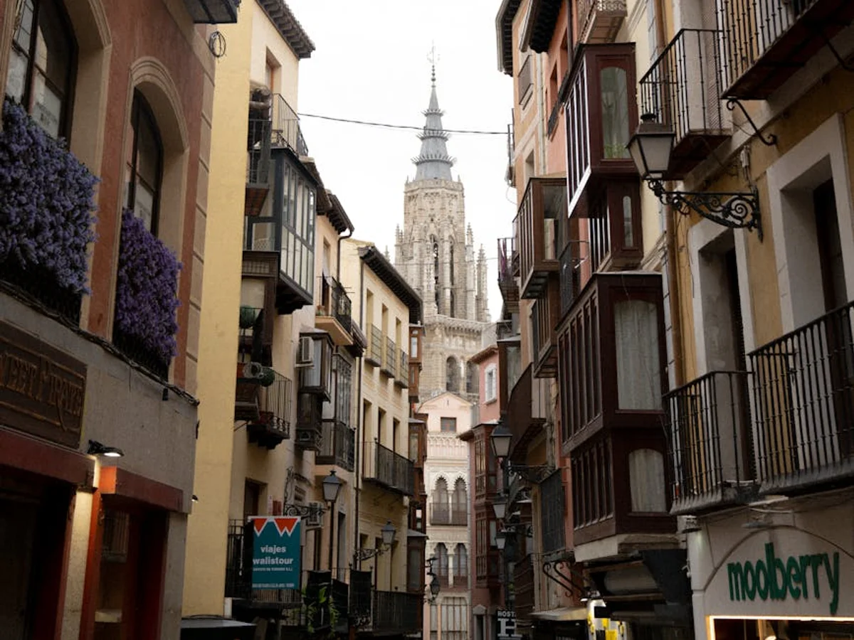 Toledo medieval street showcasing traditional architecture in winter season