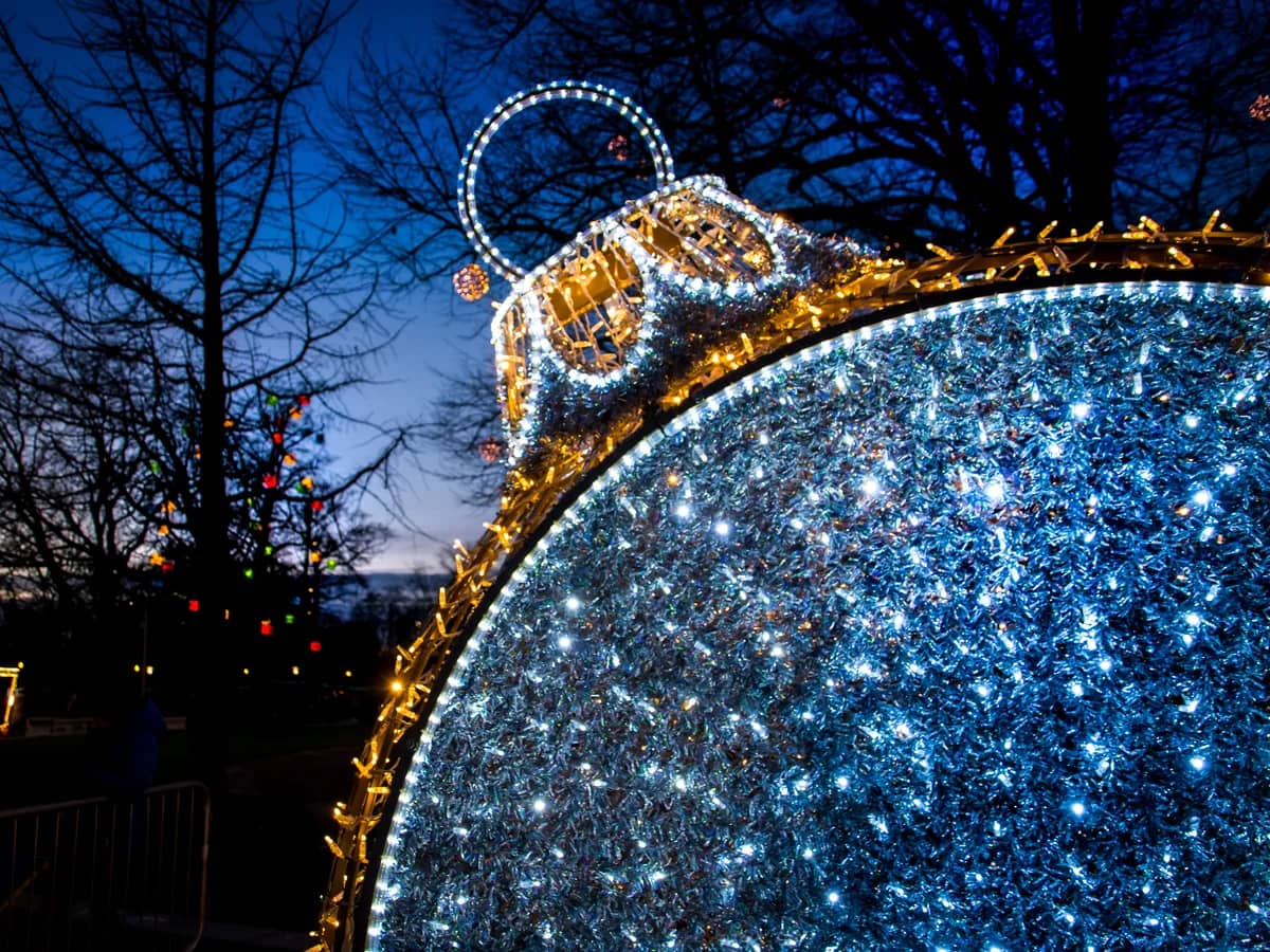 Malmö stunning giant Christmas ornament decoration at blue hour