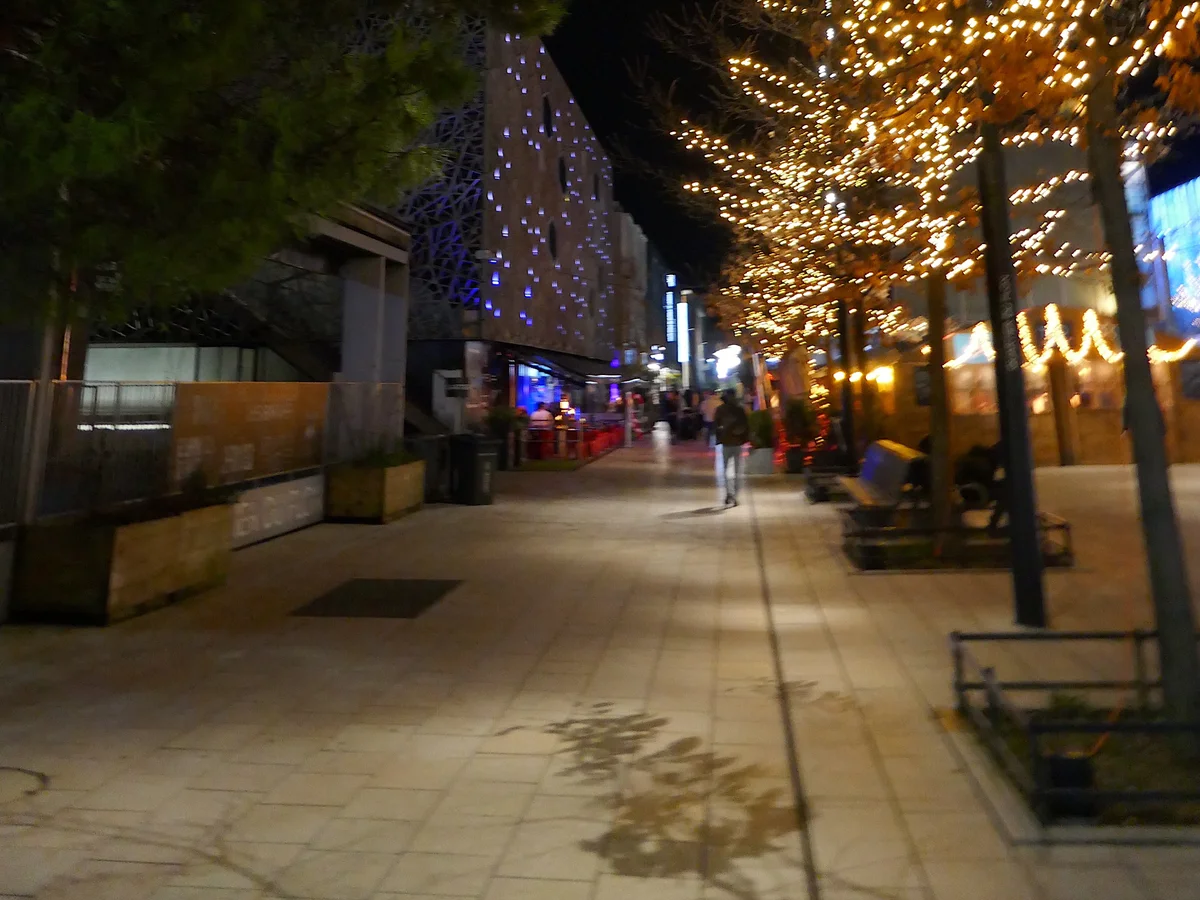 Lausanne enchanting blue-hour scene with warm Christmas lights