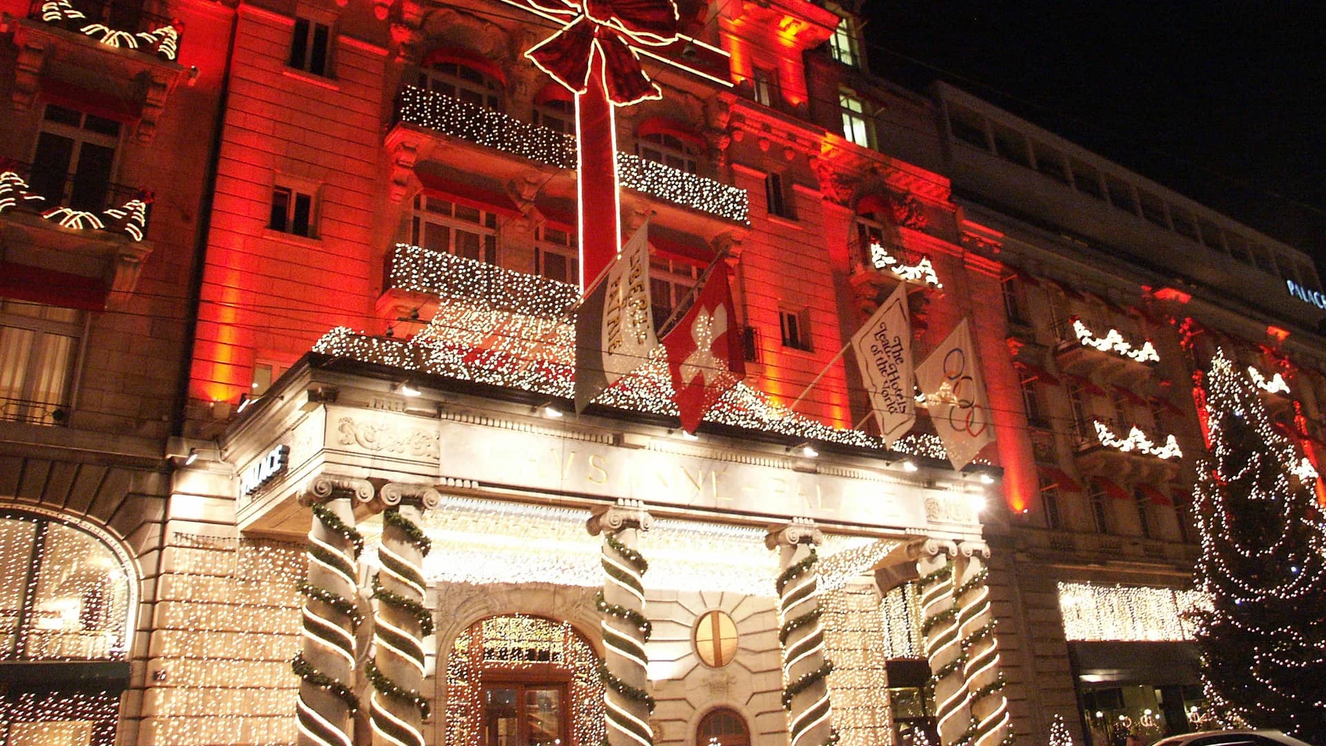 Lausanne Palais de Rumine illuminated for Christmas season