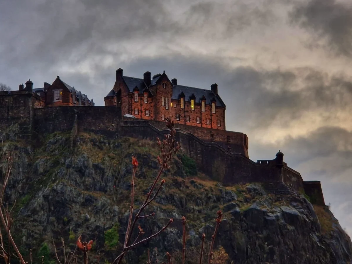Edinburgh Castle illuminated during winter blue hour