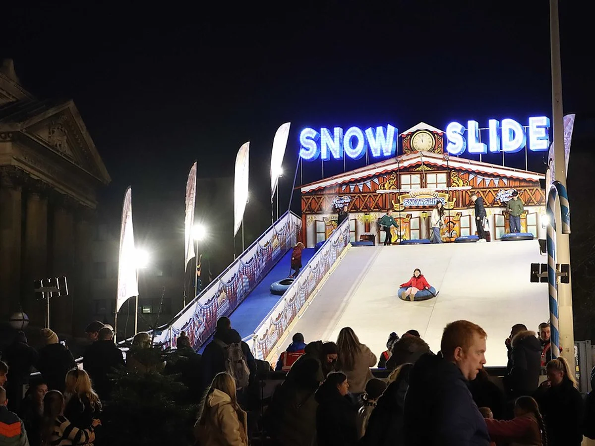 Liverpool Christmas Market illuminated snow slide families joy St George's Plateau Walker Art Gallery