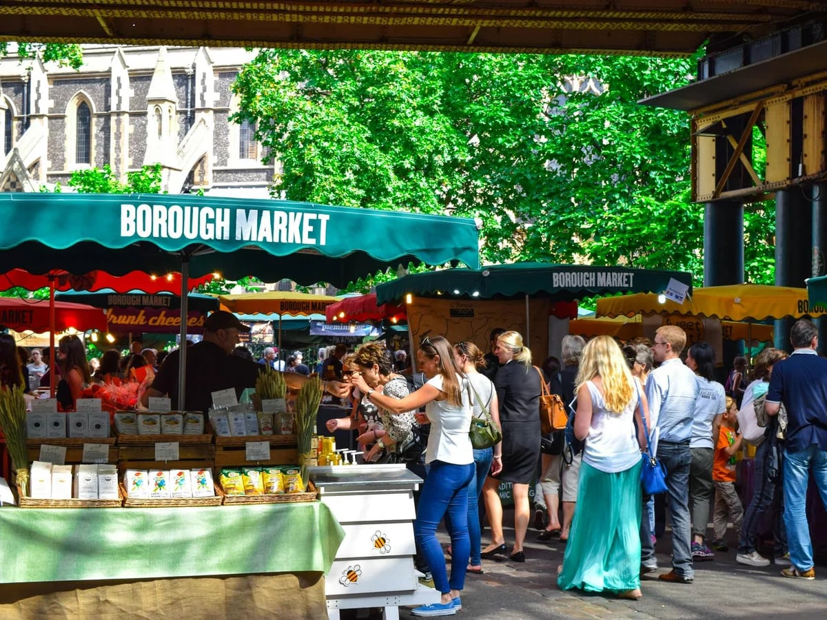 London Borough Market bustling with shoppers in winter atmosphere