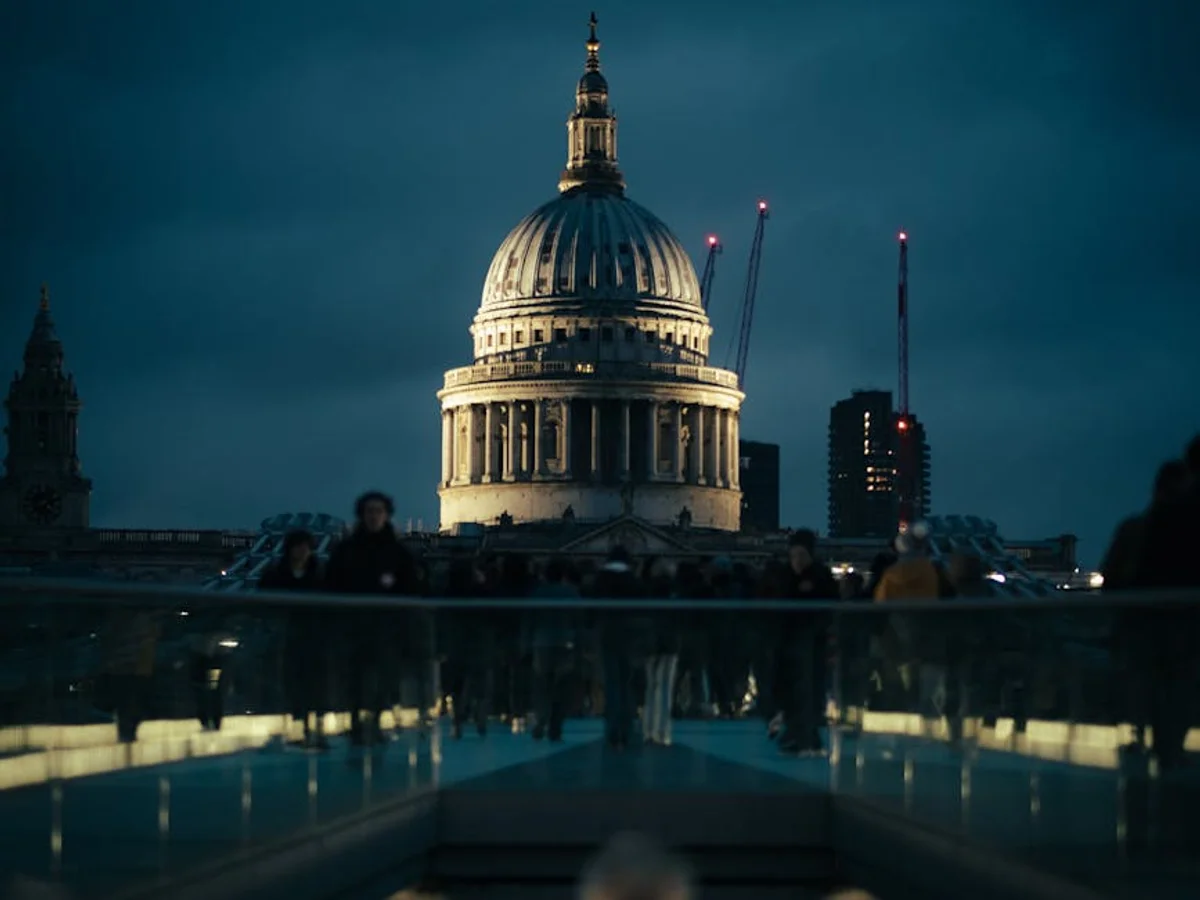 London St. Paul's Cathedral illuminated in twilight during winter